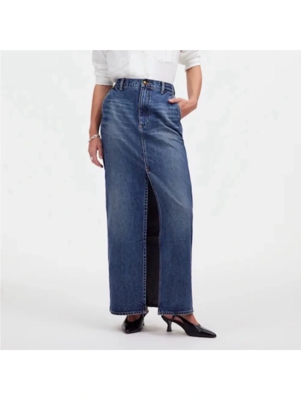 Madewell‎ front slit denim maxi skirt